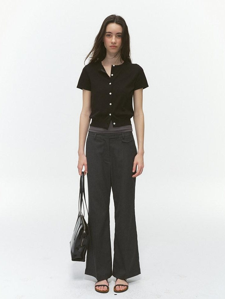Country Moment Office Slim Mid Rise Tailored Dark Gray Striped Flared Pants