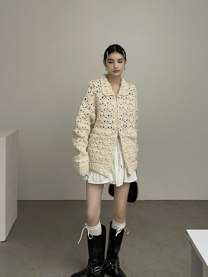 DDGIRL studio Cozy Wool Blend Longline Cardigan Office Commuter One Size Ivory Knit Sweaters