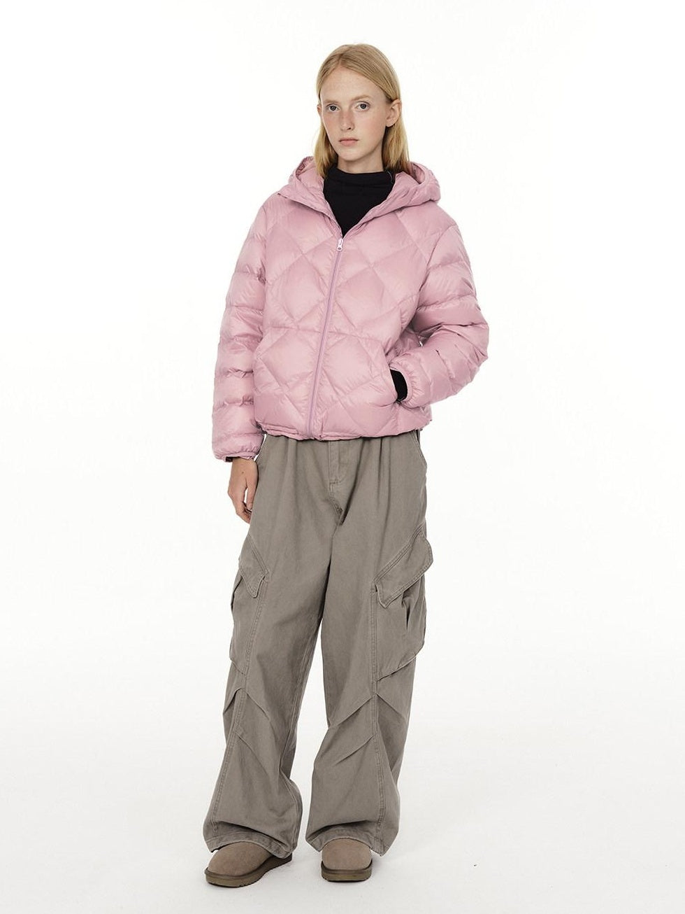 Country Moment 90% White Duck Down 650Fp Hooded Nylon Warm Windproof Pink Women Down Jackets