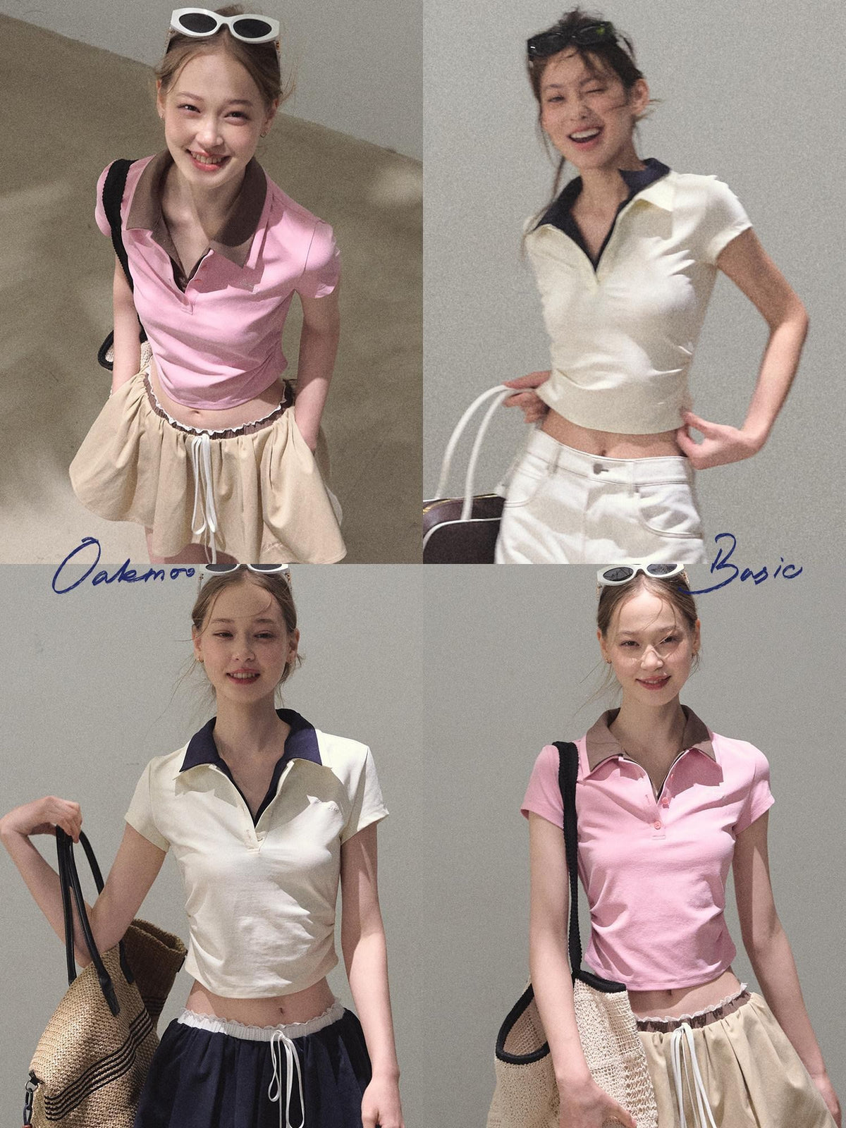 7 OAKMOO Stretch Cotton Slim Fit Casual Henley Short Sleeve Women Top & Skirt Sets