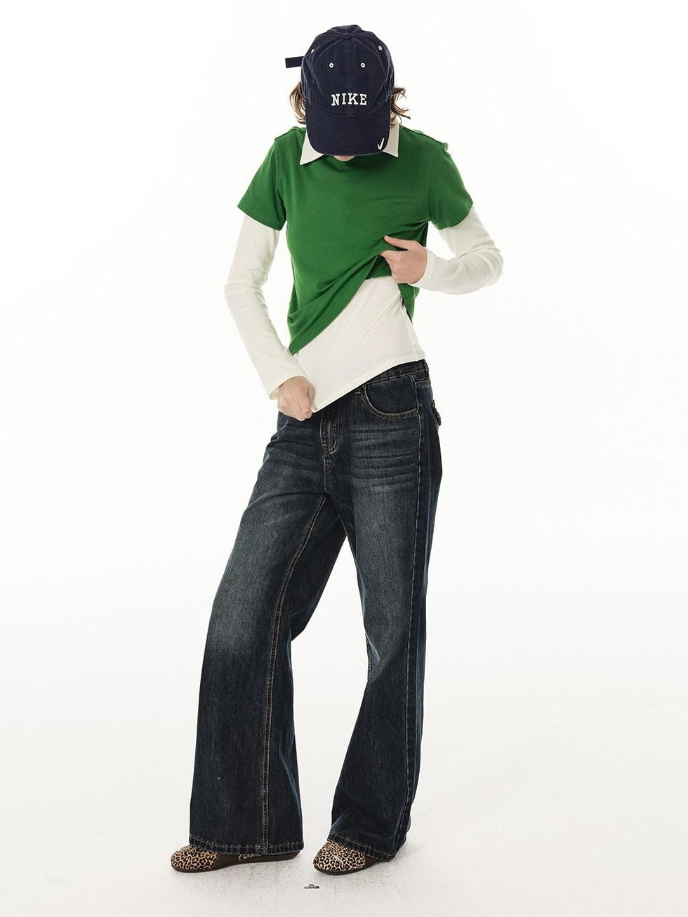 Country Moment Soft Cotton Blend Mid Rise Micro Flare Casual Deep Indigo Straight Leg Jeans