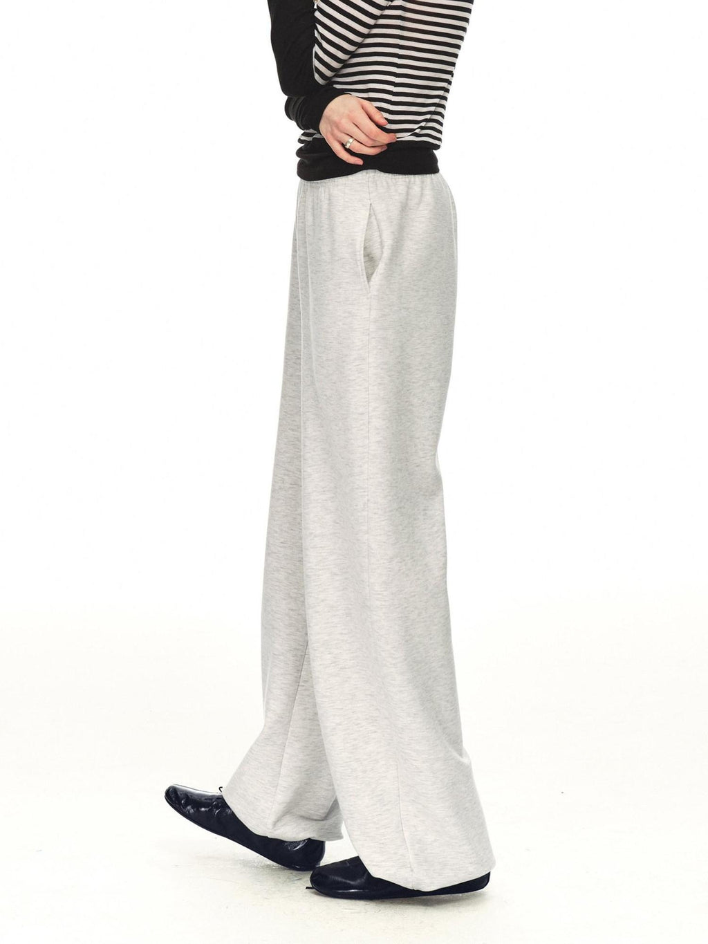 Country Moment Sustainable Lyocell Mid Rise Elastic Waist Everyday Oatmeal Gray Wide Leg Pants