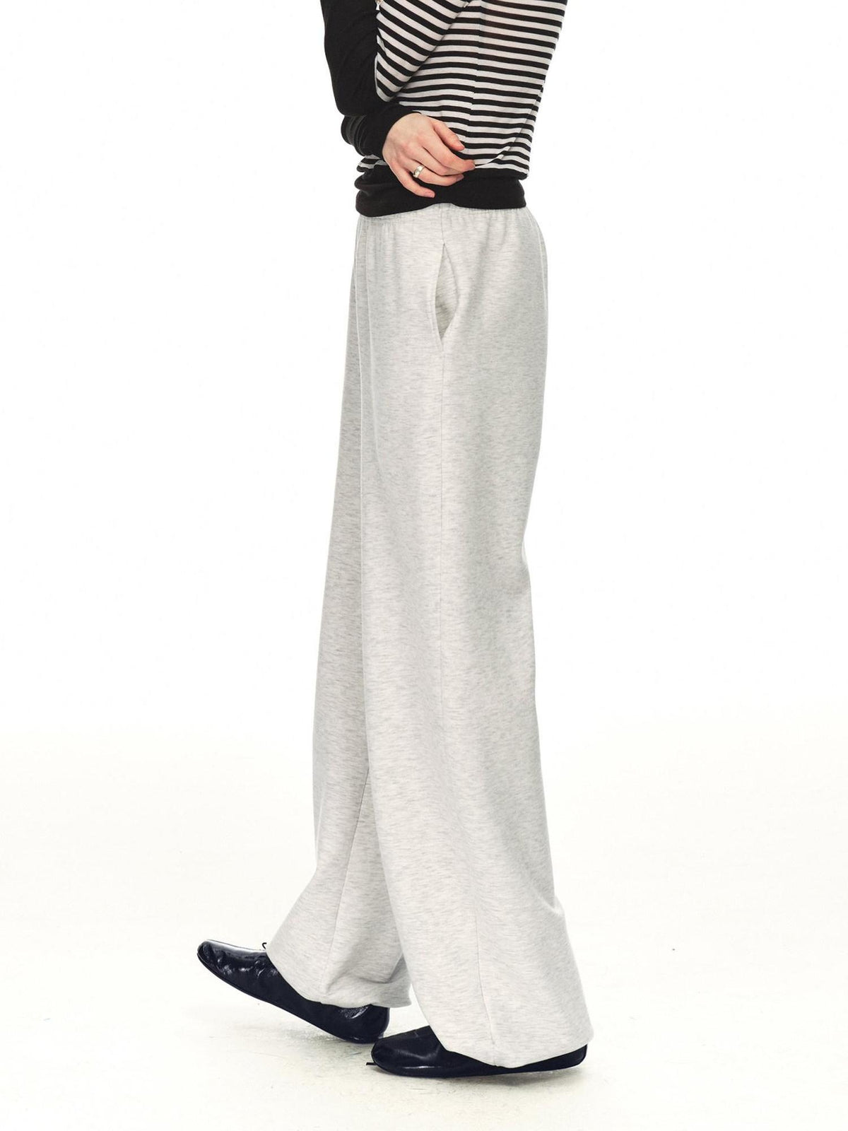 Country Moment Sustainable Lyocell Mid Rise Elastic Waist Everyday Oatmeal Gray Wide Leg Pants