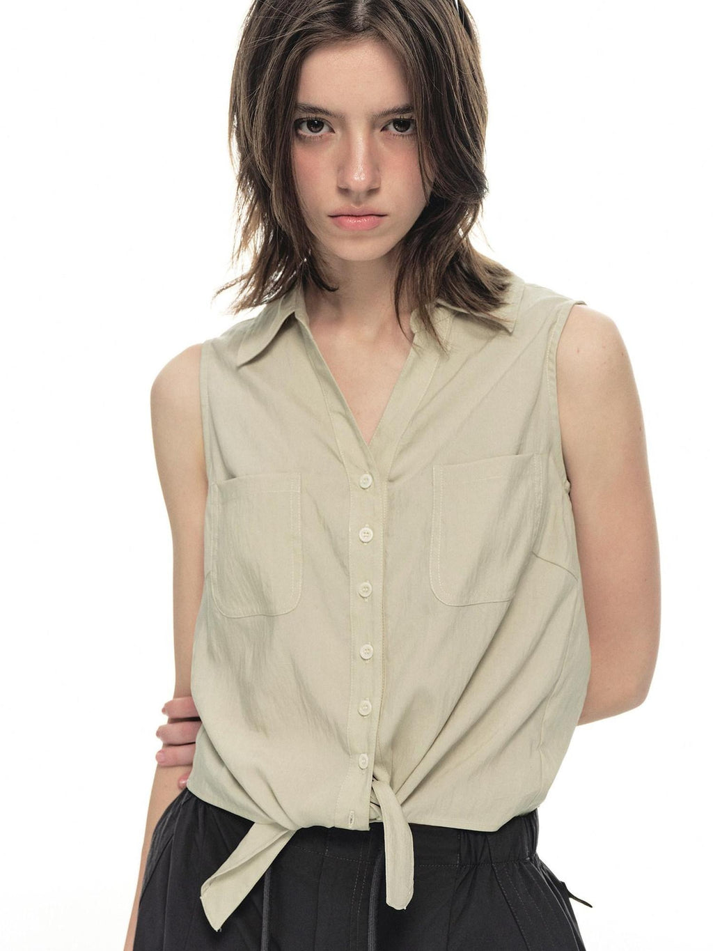 Country Moment Breathable Quick Dry Loose Tie Front Women Commuter Modal Sleeveless Short Shirts