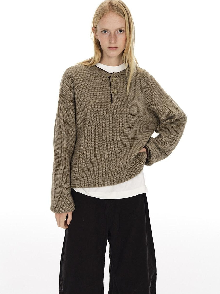 Country Moment Soft Thermal American Loose Fit Contrast Unisex Kids Knit Khaki Sweaters