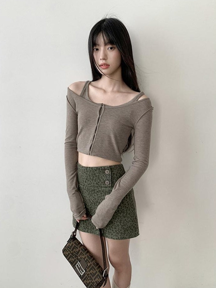 DDGIRL studio Reversible Wool Blend Airy Fitted Commuter Cardigan Women Long Sleeve T-Shirts