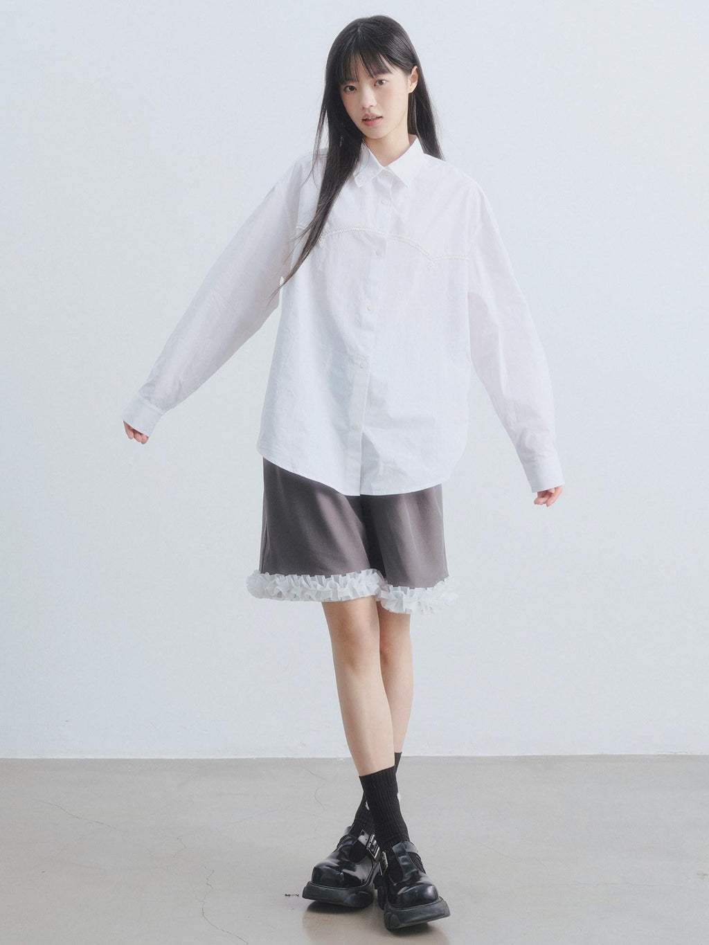 DDGIRL studio Pearl Embellished Pure Cotton Loose Fit Button Cardigan Office Shirts