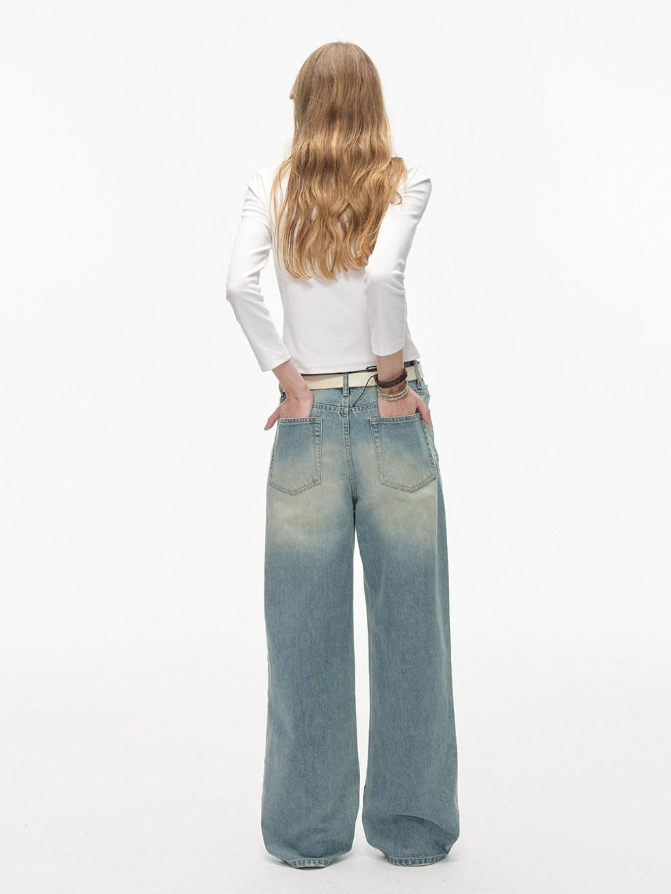 Country Moment Washed Gradient Mid Rise Relaxed Casual Gray Blue Stretch Straight Leg Jeans