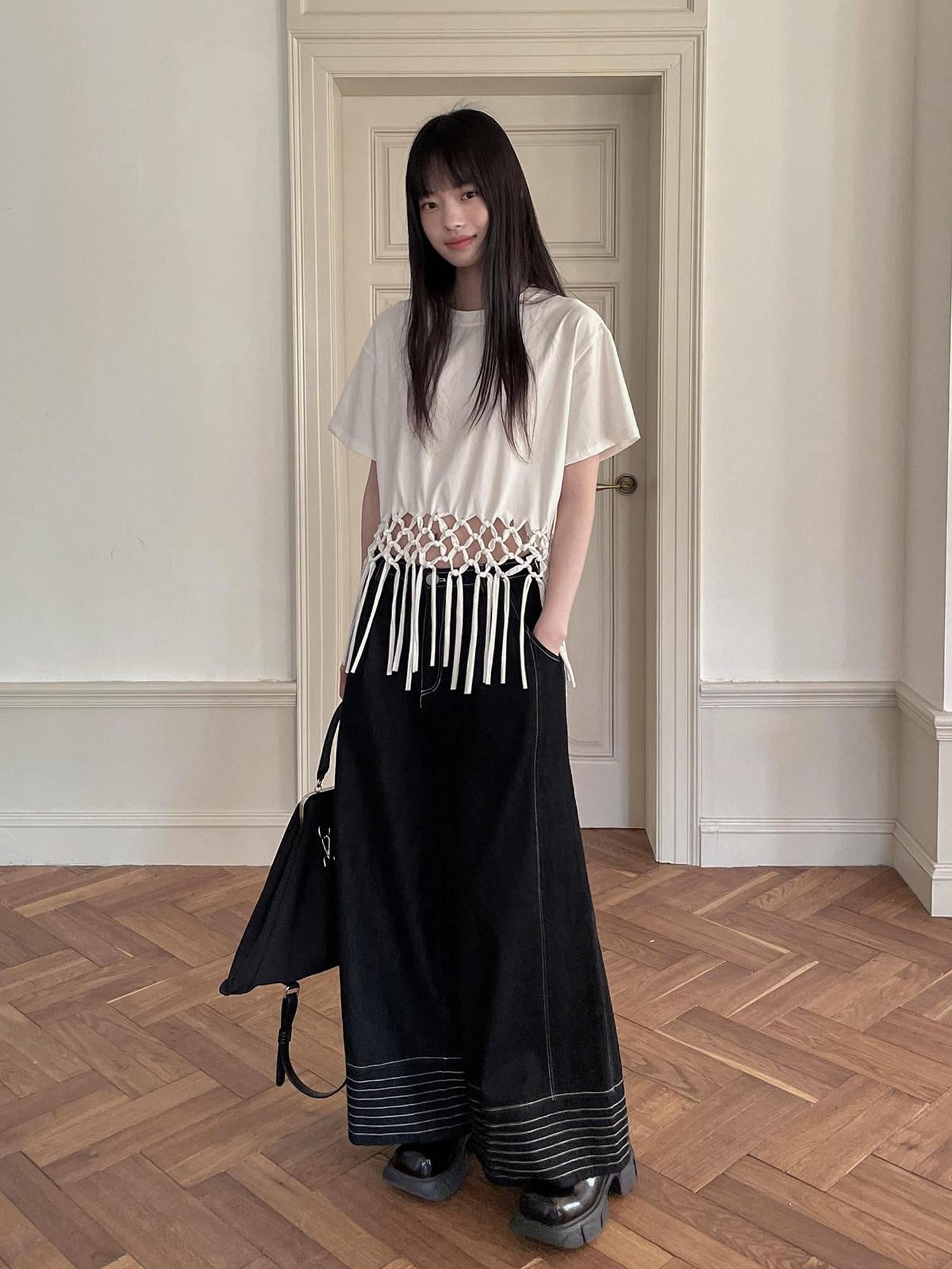 DDGIRL studio 100 Percent Cotton Button Black Vest Two Piece Casual Youth Top & Pants Sets