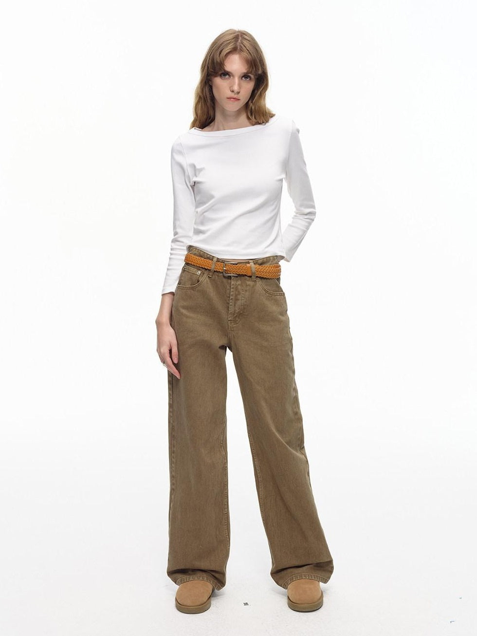 Country Moment 100 Percent Cotton Mid Rise American Zip Fly Daily Camel Straight Leg Jeans