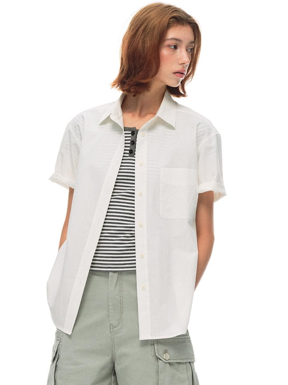 Country Moment Breathable 100% Cotton Loose Polo Collar Pocket Button Women Commute Shirts