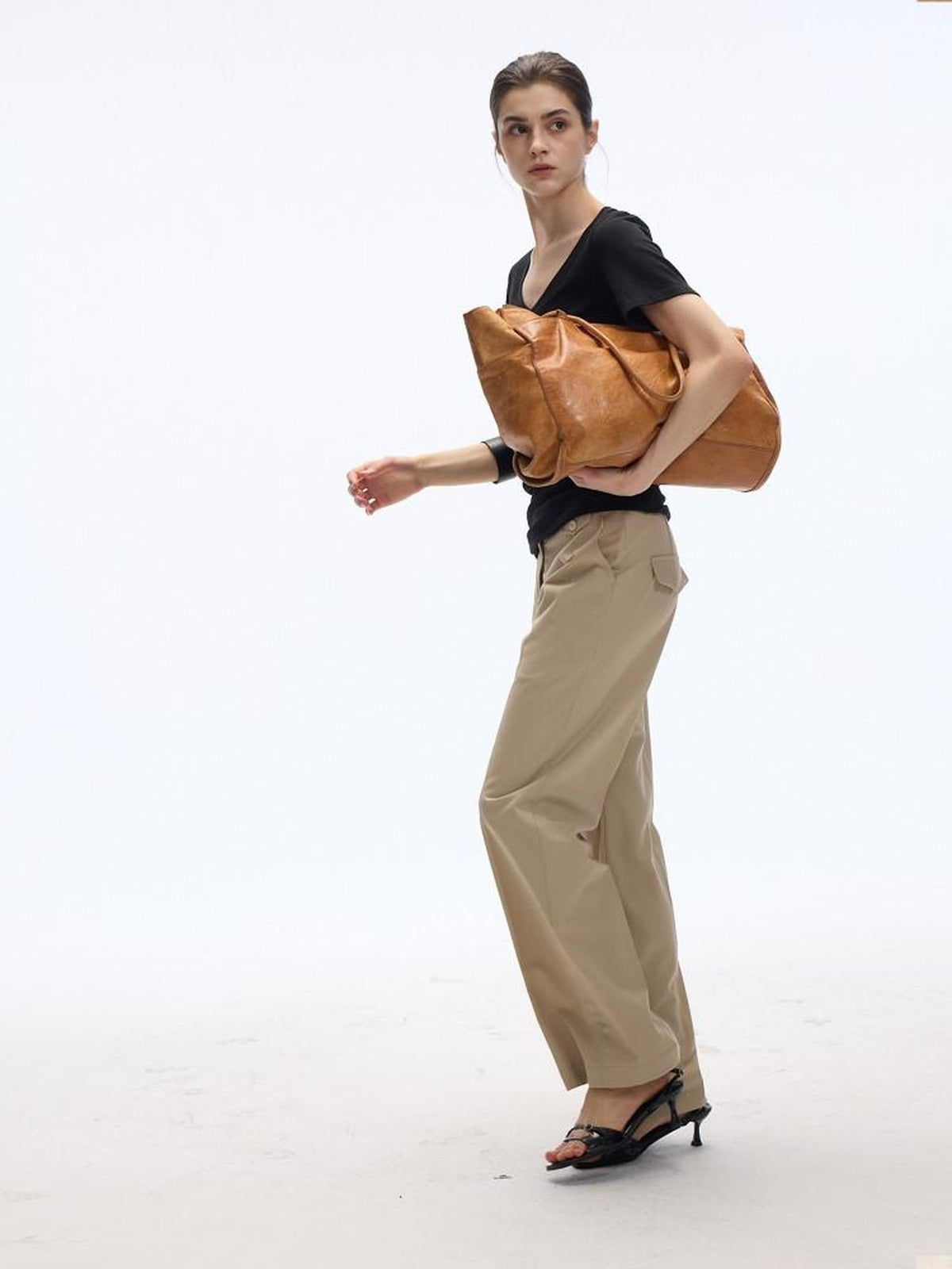 Country Moment Minimalist Slim Fit Zip Fly Natural Waist Office Workwear Khaki Straight Pants