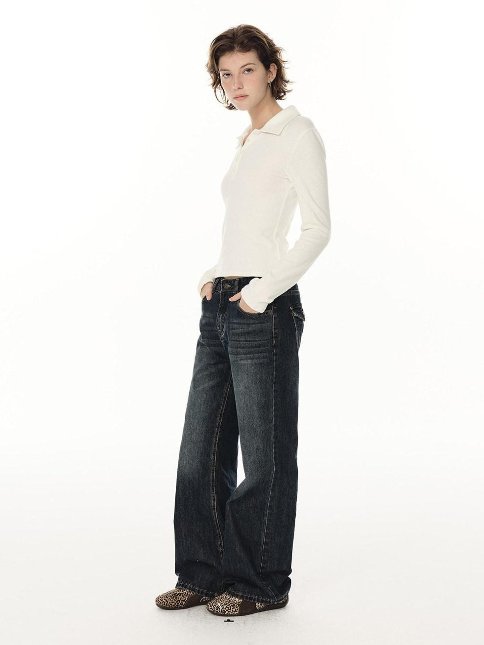 Country Moment Soft Cotton Blend Mid Rise Micro Flare Casual Deep Indigo Straight Leg Jeans