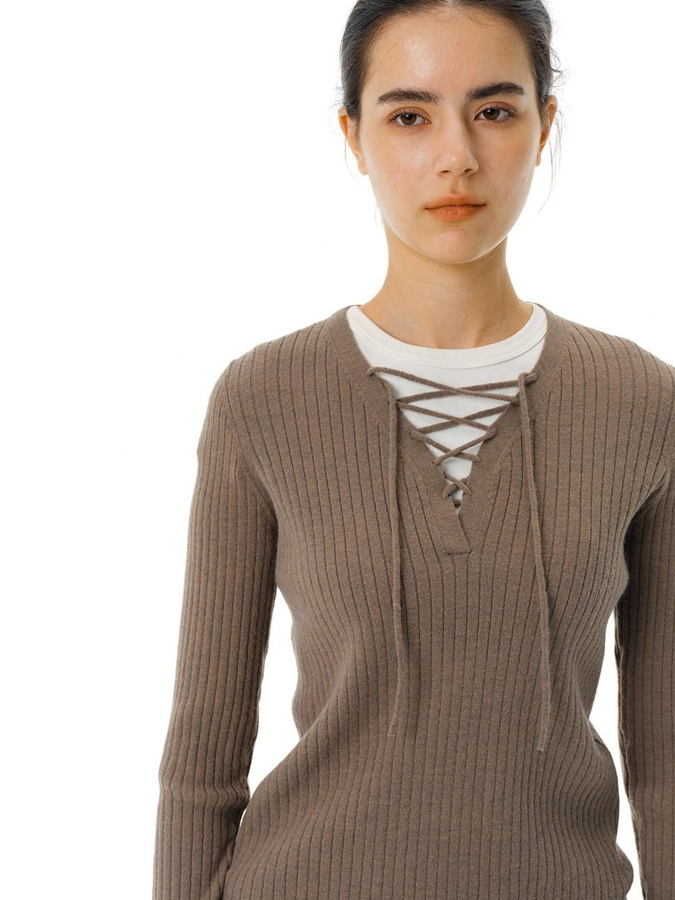 Country Moment Soft Tie V-neck Slim Knit Casual Breathable Daily Wear Women Acrylic Sweaters