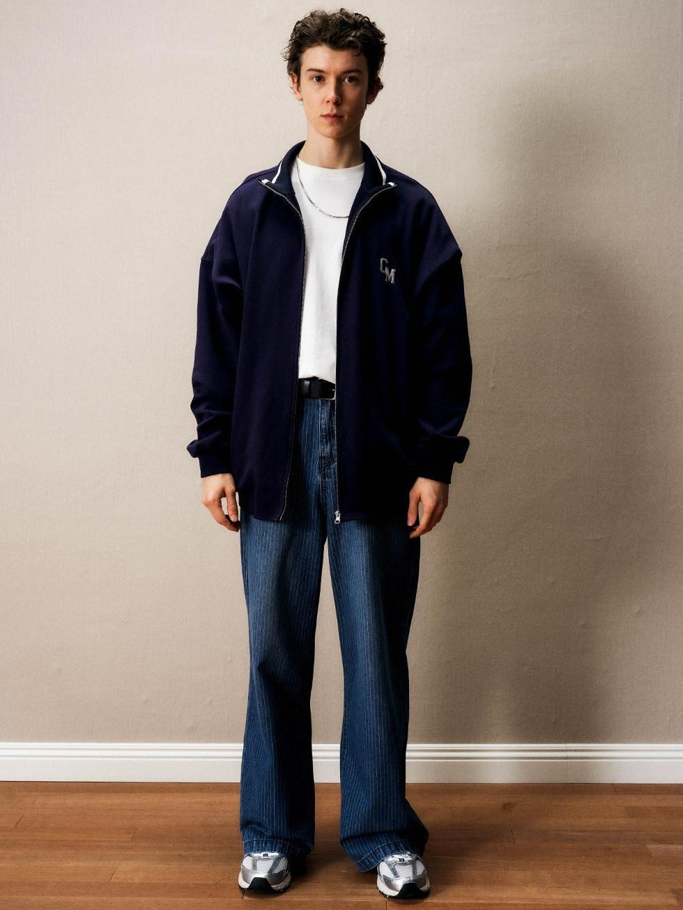 Country Moment 100% Cotton Colorblock Relaxed Fit Stand Collar Navy Teens Cropped Jackets