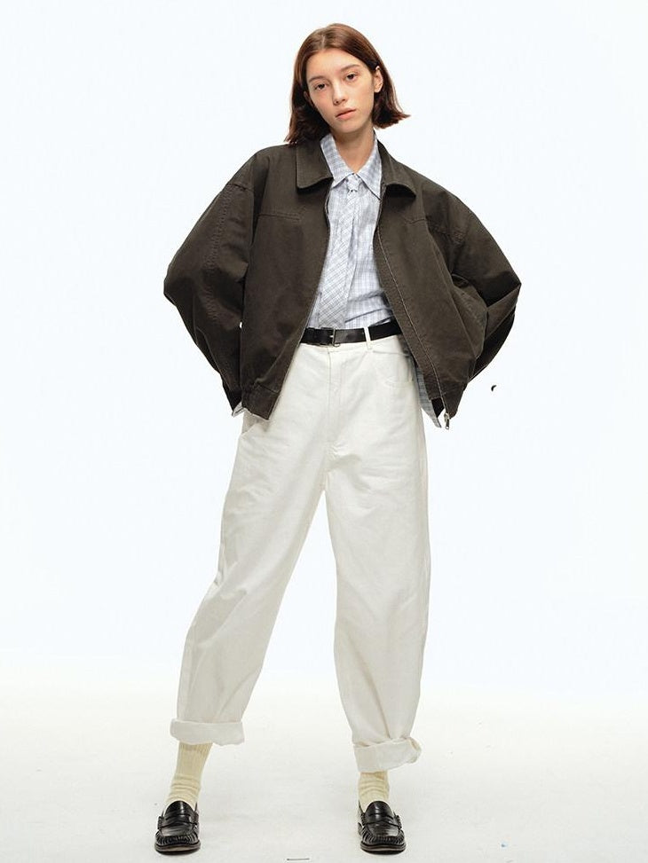 Country Moment 100% Cotton Oversized Zip Front Unisex Dark Gray Long Sleeve Cropped Jackets