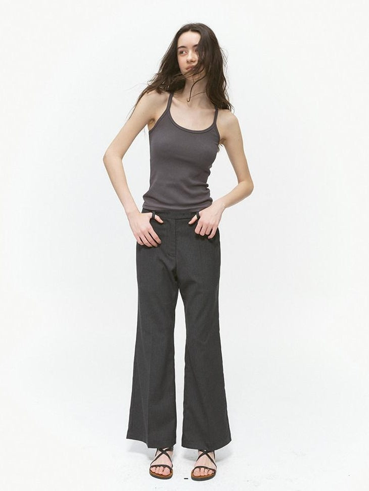 Country Moment Office Slim Mid Rise Tailored Dark Gray Striped Flared Pants