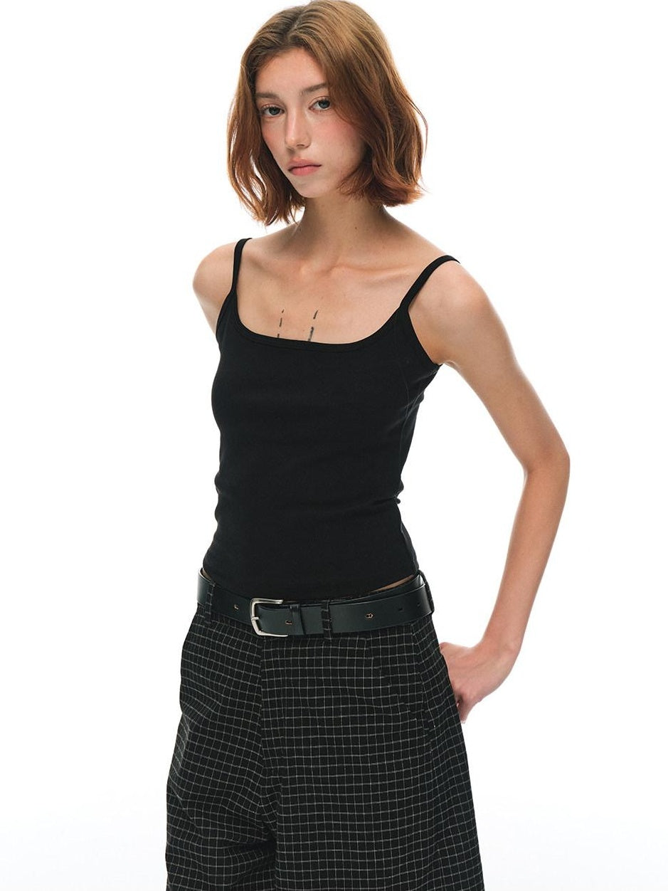 Country Moment Cotton Stretch Ribbed Slim Fit Square Neck Double Strap Backless Camisoles