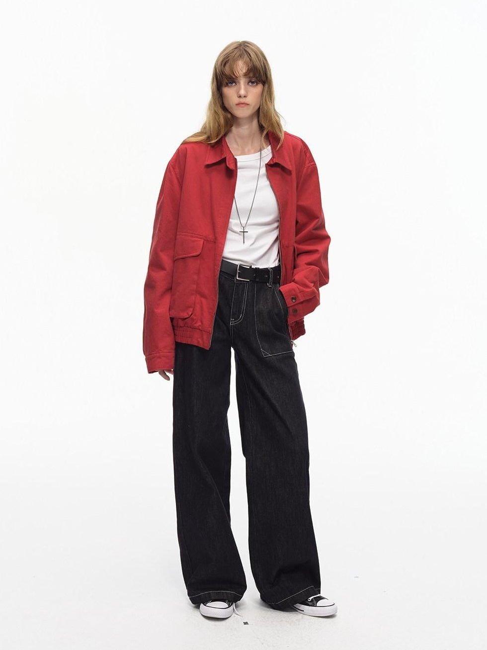 Country Moment Soft Breathable Cotton Loose American Natural Waist Black Straight Leg Jeans