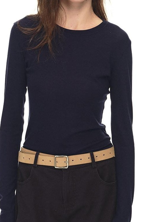 Country Moment Breathable Lyocell Wool Slim Crewneck Commuter Casual Long Sleeve T-Shirts