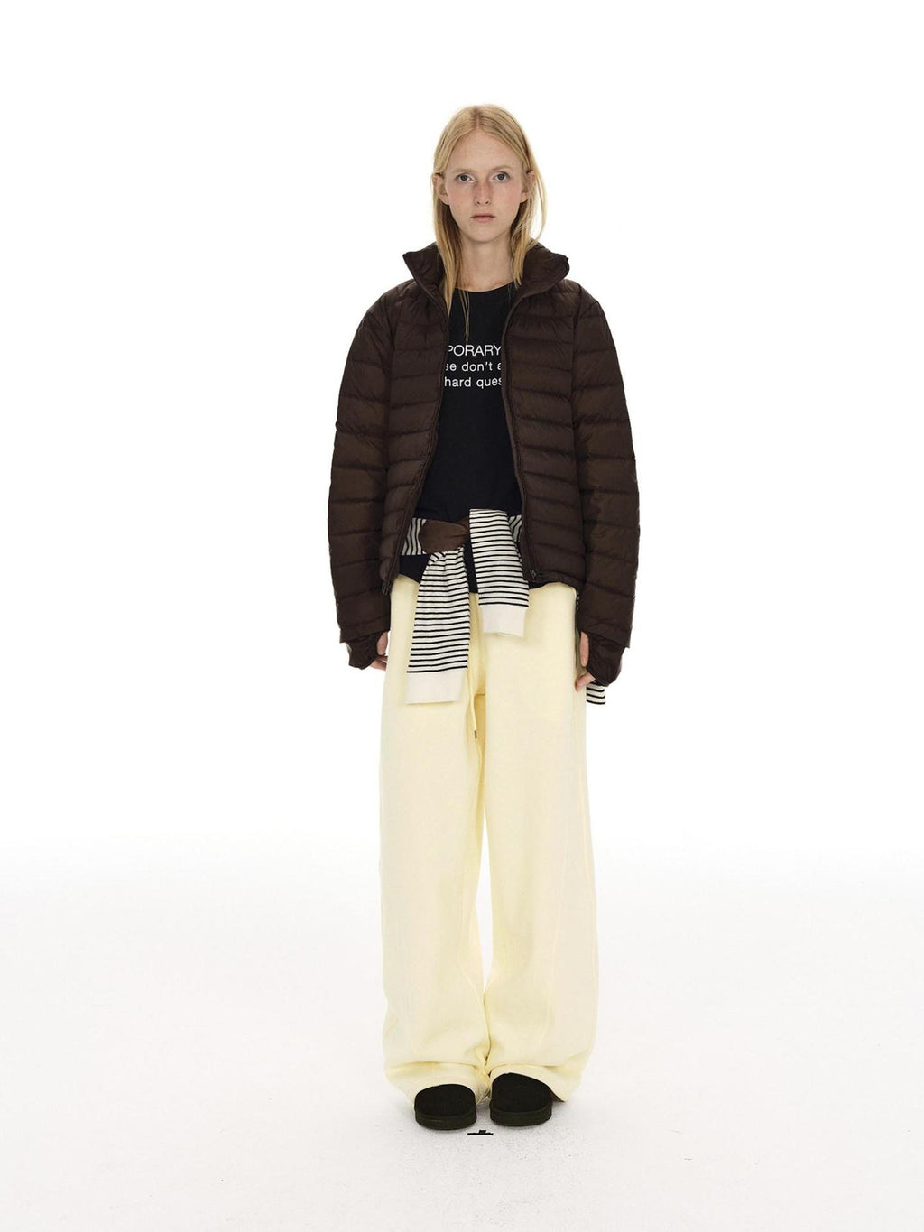 Country Moment Loose Wide Leg Drawstring Casual Unisex Cotton Blend Off White Straight Pants