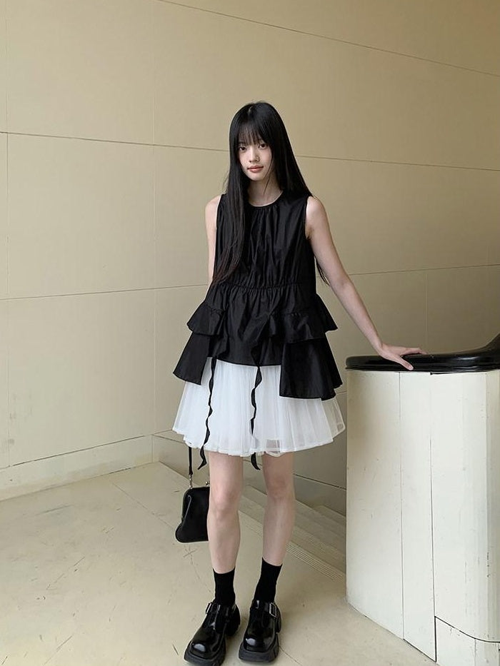 DDGIRL studio Soft 100 Percent Cotton High Waist H Sleeveless Commuter Dress Black Tank Tops