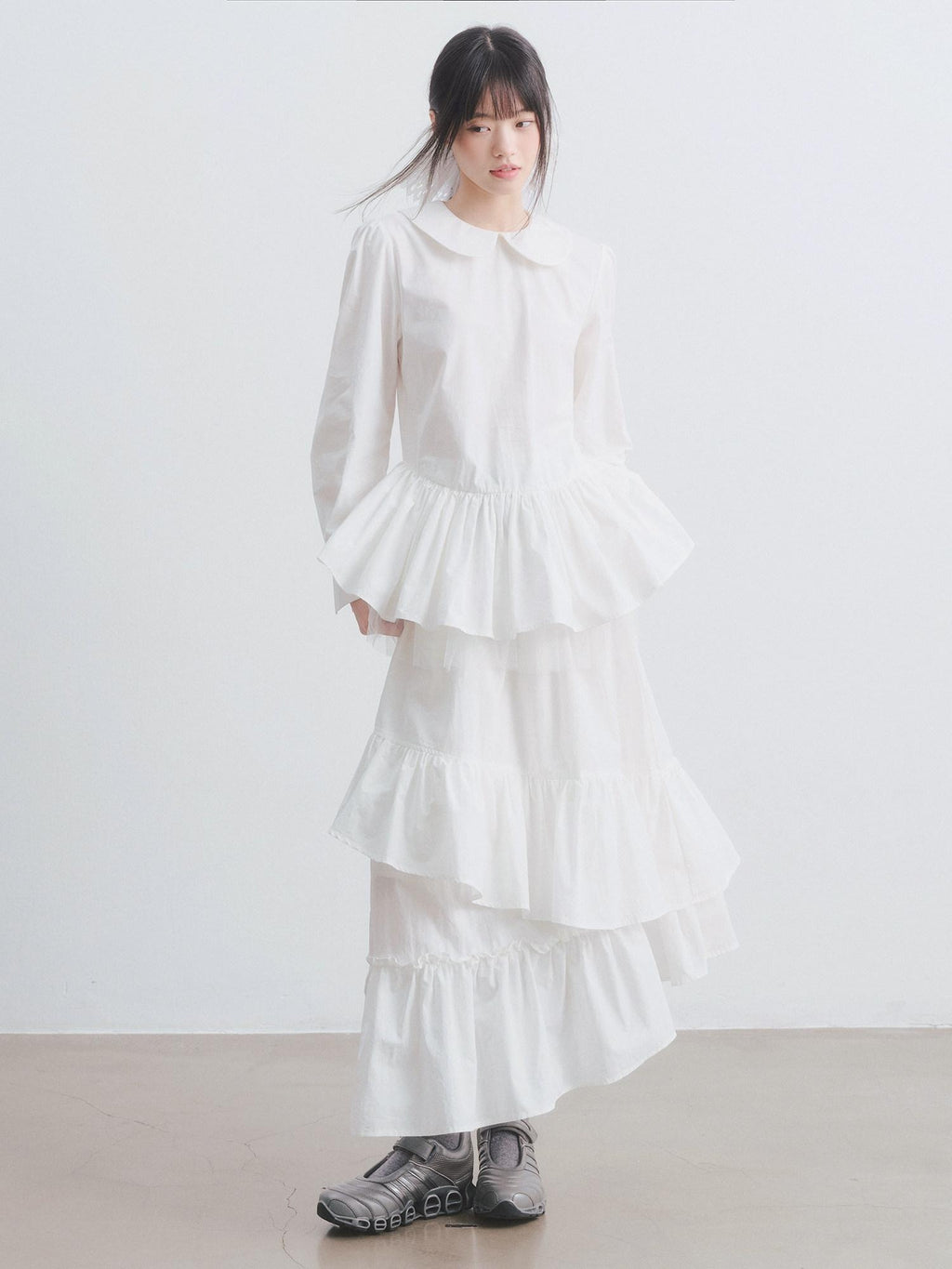 DDGIRL studio Soft Cotton Babydoll High Waist Long Sleeve Women Doll Collar Shirts