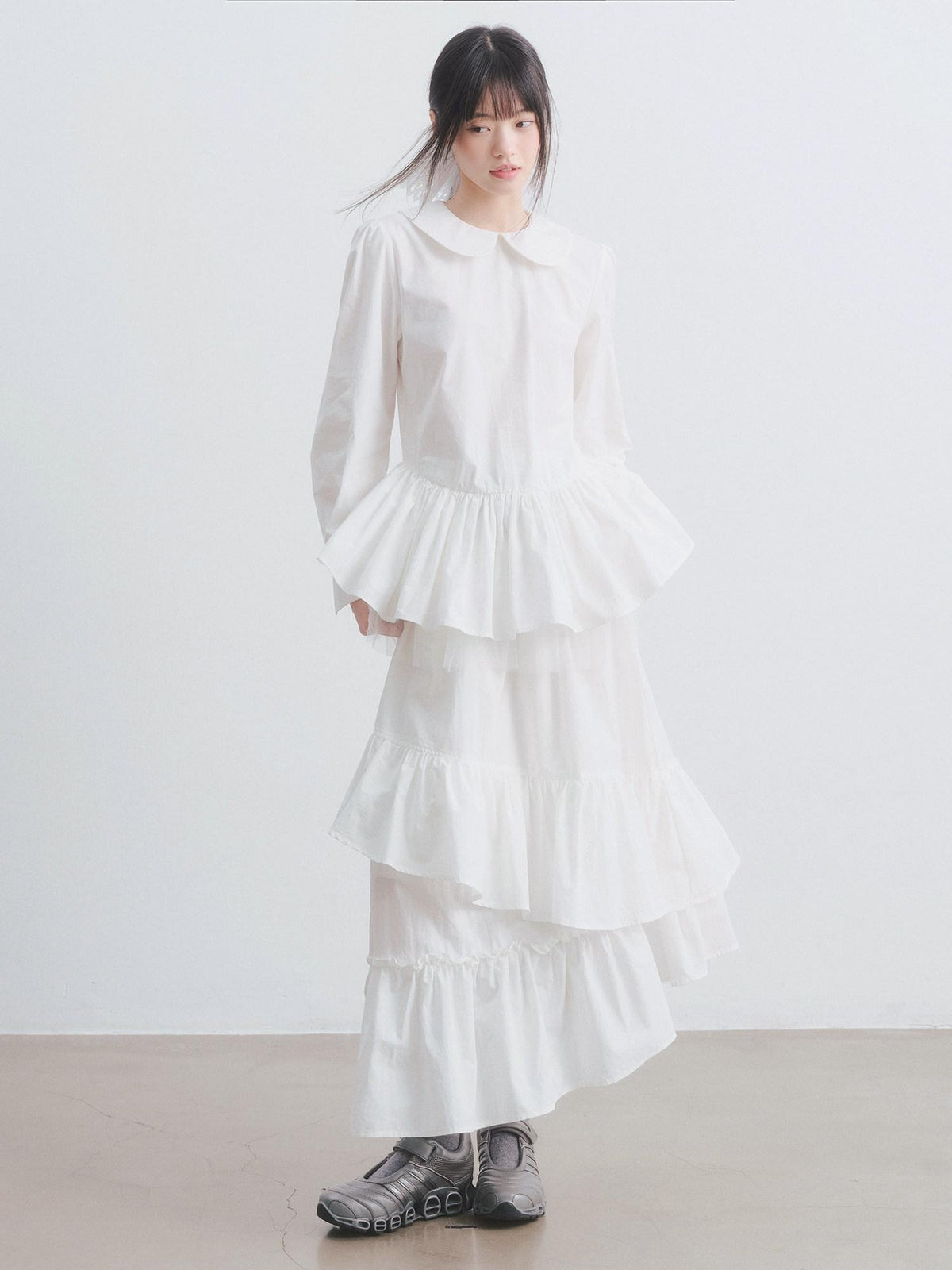 DDGIRL studio Soft Cotton Babydoll High Waist Long Sleeve Women Doll Collar Shirts