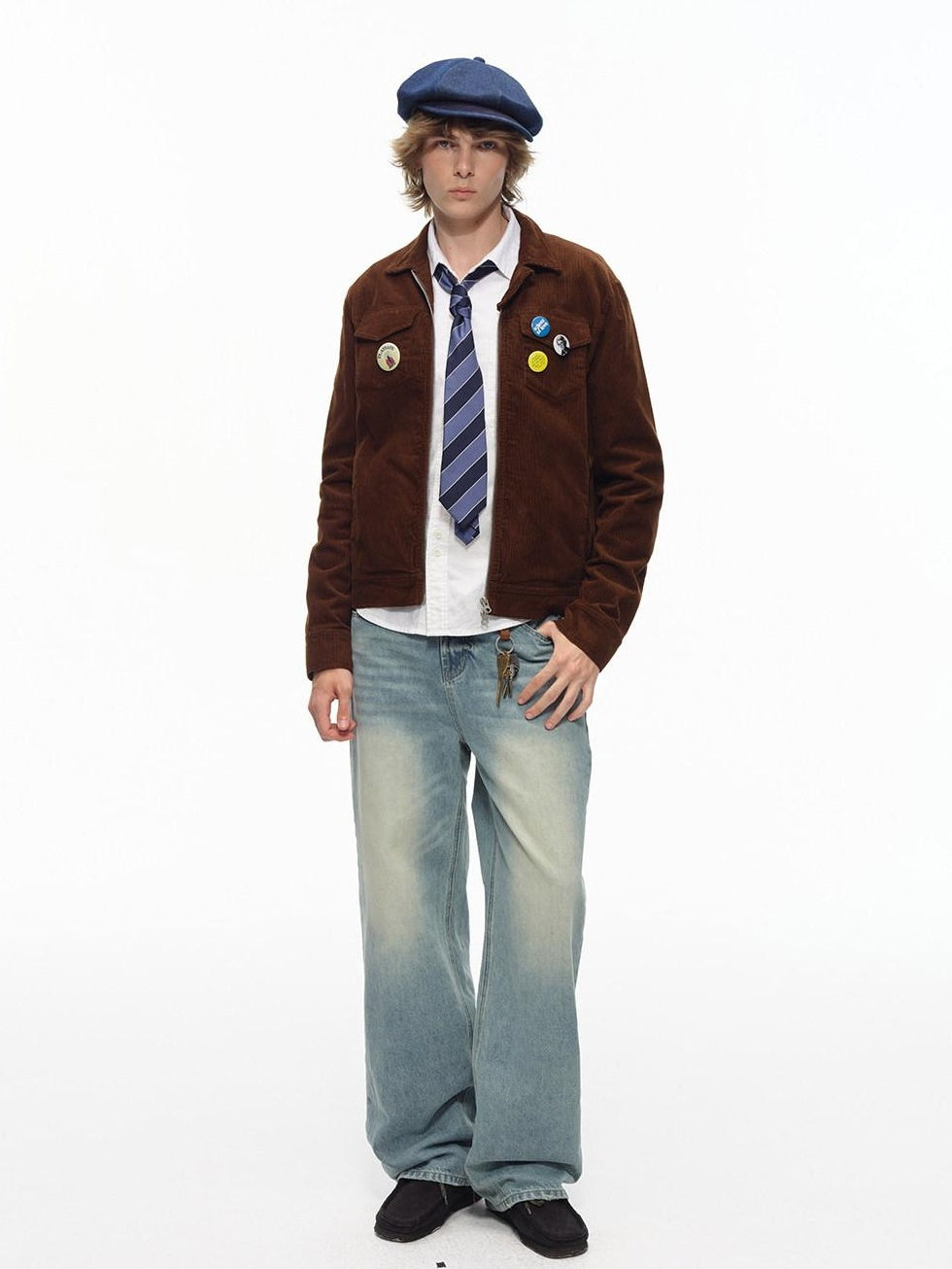 Country Moment Cotton Lined Warm Short Zip Lapel Unisex Commuter Blue Brown Cropped Jackets