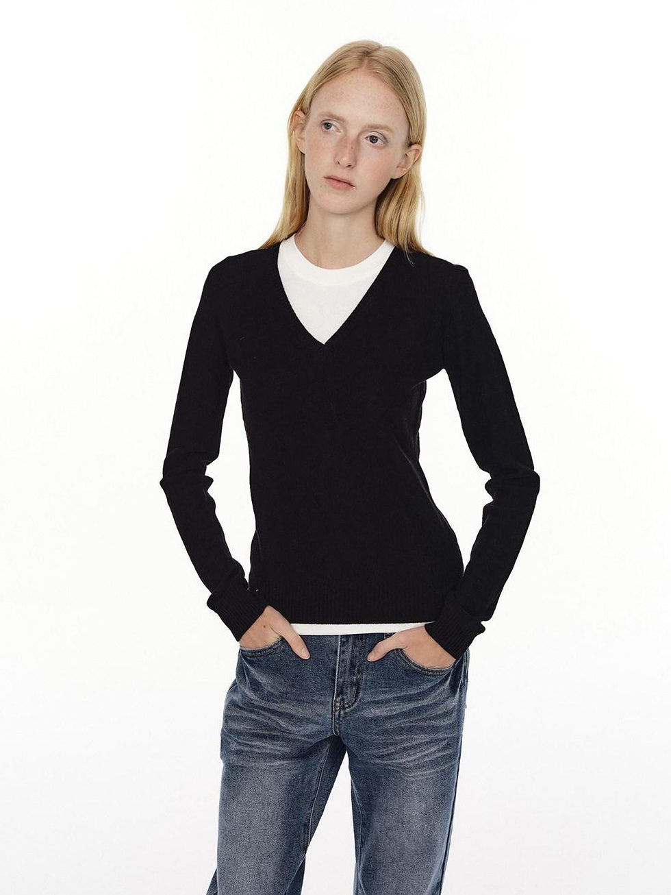 Country Moment Soft Wool Blend Slim Fit American V-neck Women Casual Knit Sweaters