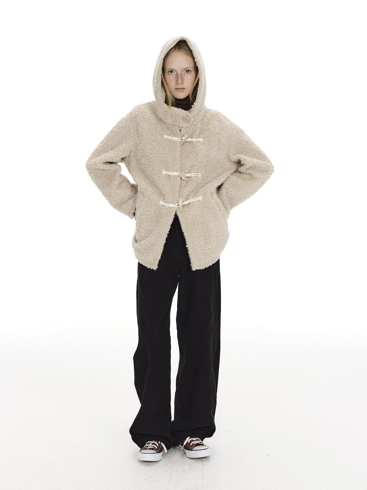 Country Moment Warm Hooded Loose Fit Cleanfit Youth Casual Polyester Beige Wool Coats