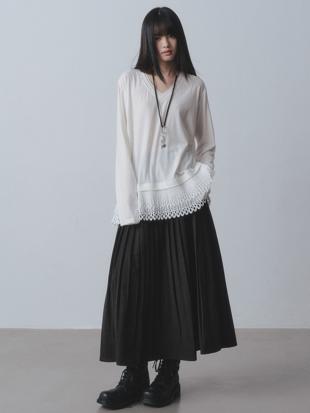 DDGIRL_studio_Soft_Breathable_V-neck_Patchwork_Loose_Fit_Women_White_Long_Sleeve_T-Shirts_MISSTT