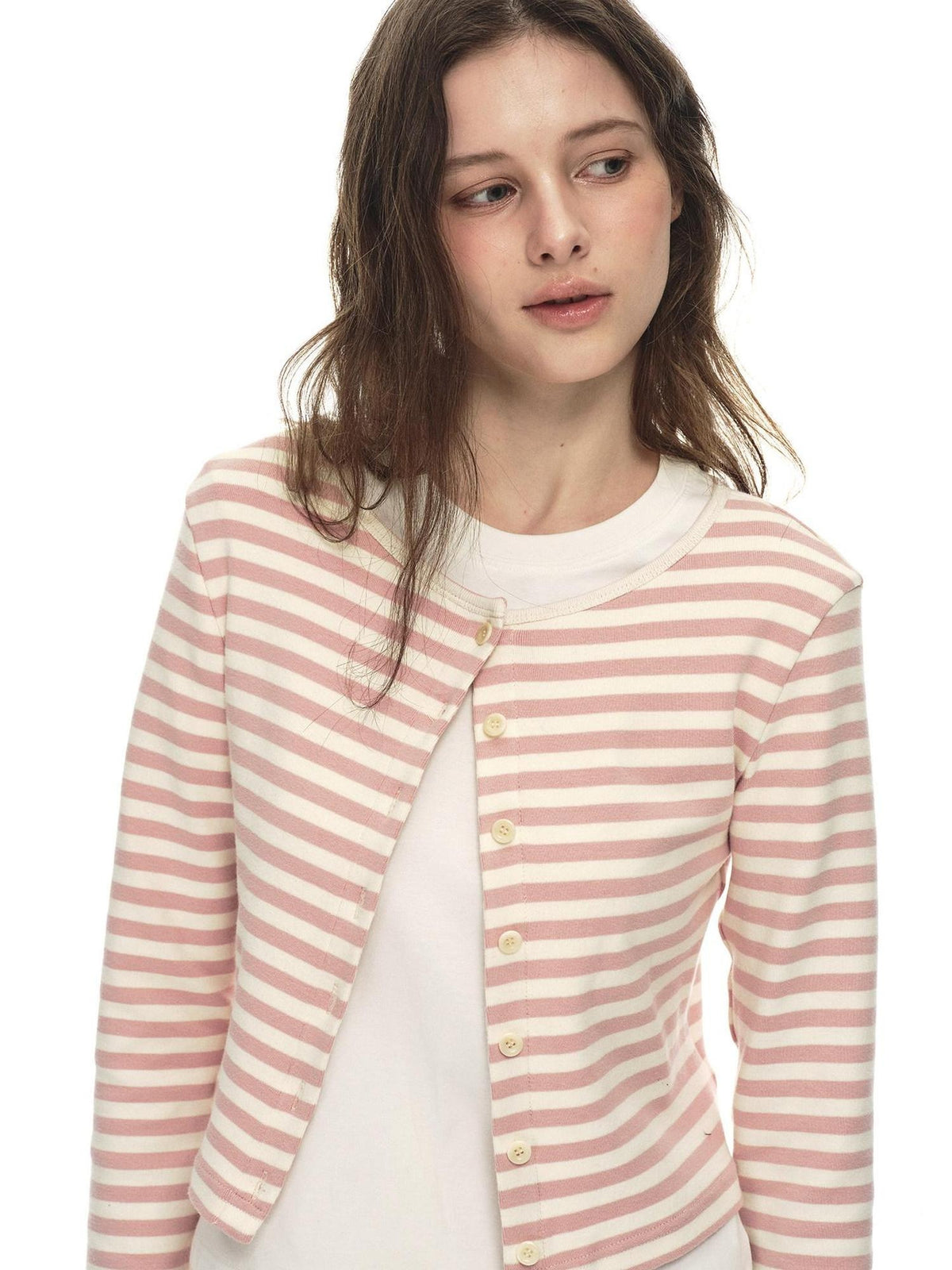 Country Moment Breathable Cotton Slim Fit Piped Pink Striped Casual Top & Pants Sets