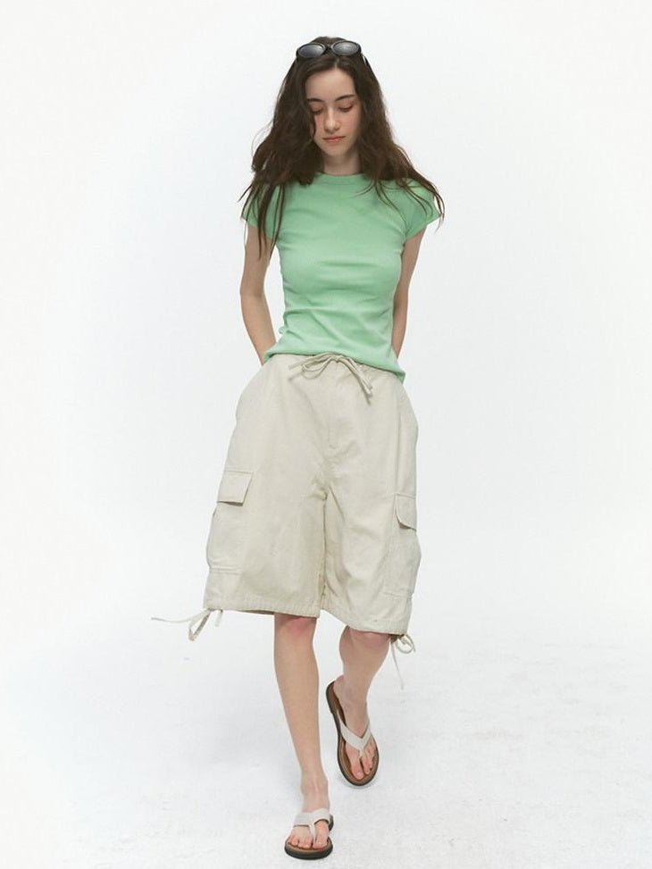 Country Moment Breathable Cotton Washed Cargo Loose Fit Casual Neutral Mid-Length Shorts