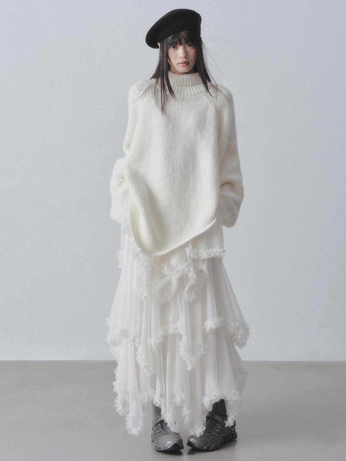 DDGIRL studio Soft Thick Asymmetric Oversized High Neck Commuter Women Iceland Dream Sweaters