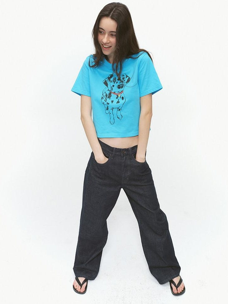 Country Moment Turquoise Animal Print Slim Fit Crewneck 100 Percent Cotton Basic Crop Tops