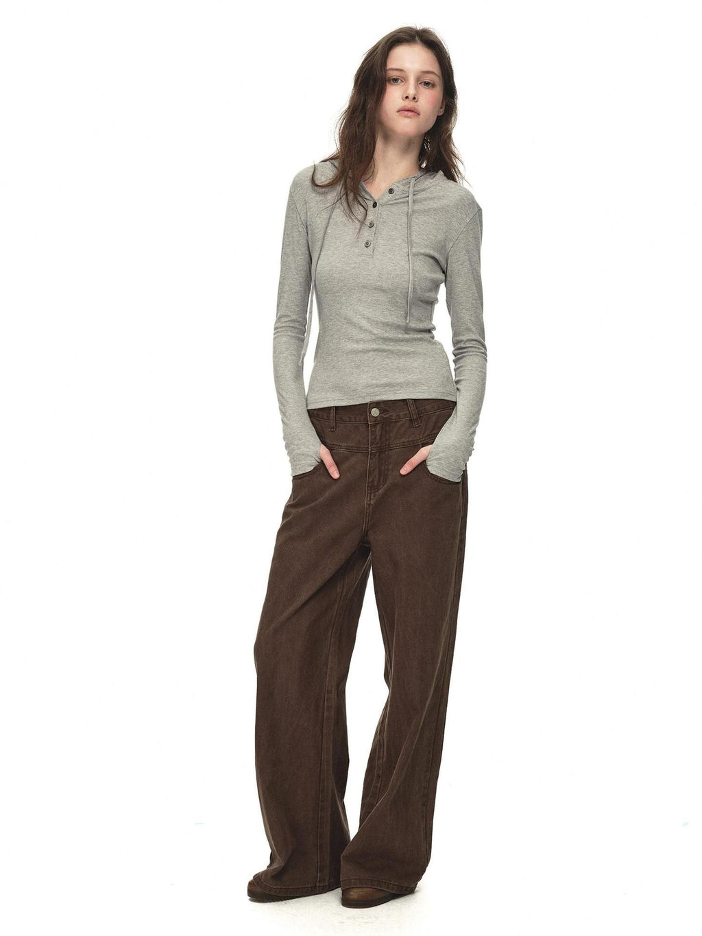 Country Moment Breathable Viscose Blend Hooded Henley Slim Casual Women Long Sleeve T-Shirts