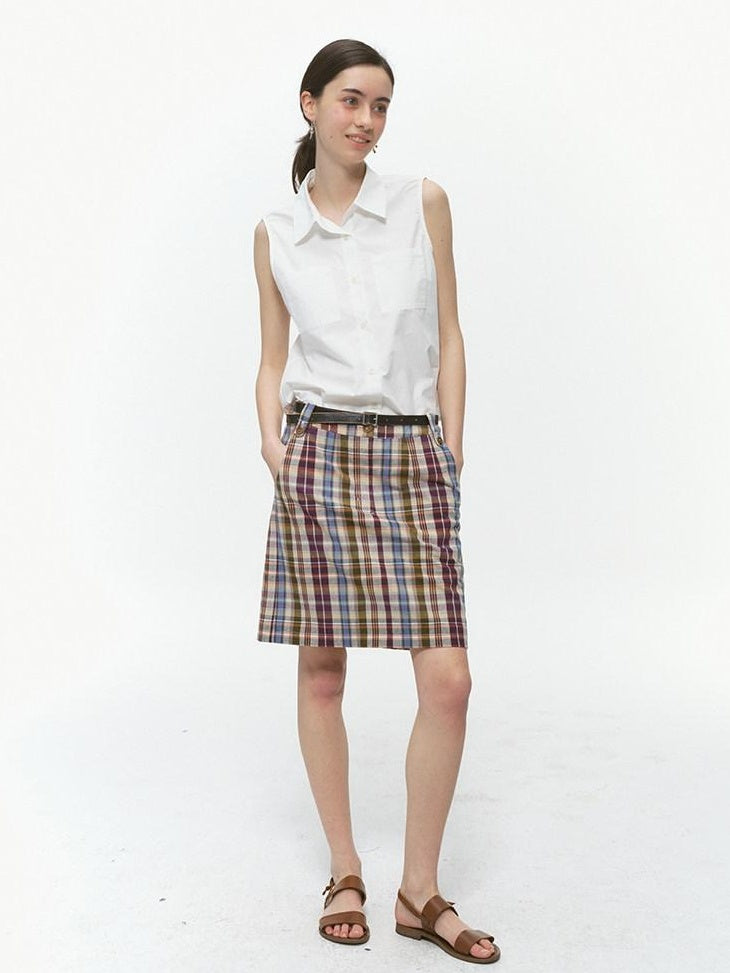 Country Moment High Waist Cotton Vintage Purple Plaid A Line Street Sporty Mini Skirts