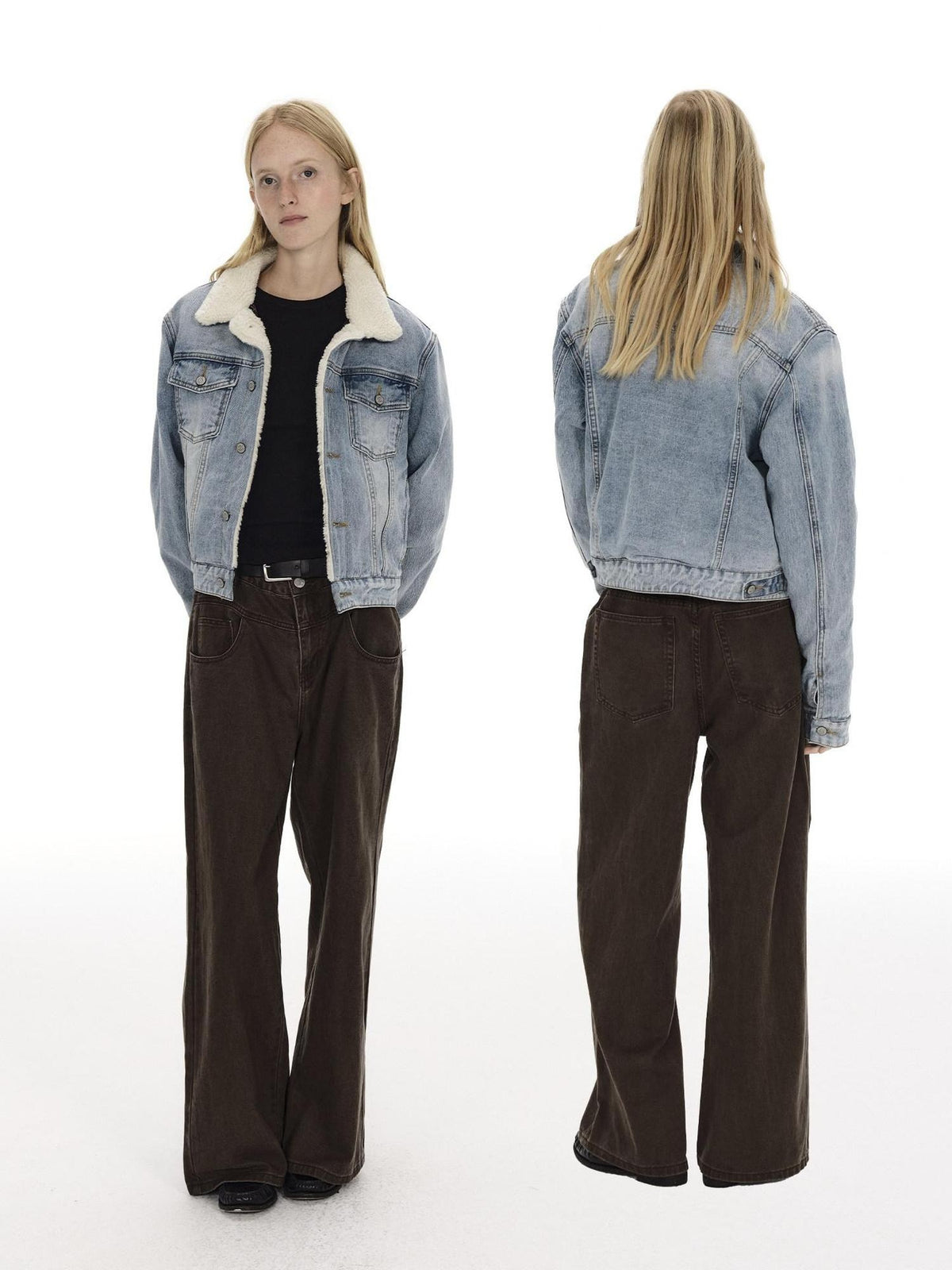 Country Moment Warm Cotton Padded Vintage Wash Slim Cropped Topstitching Women Denim Jackets