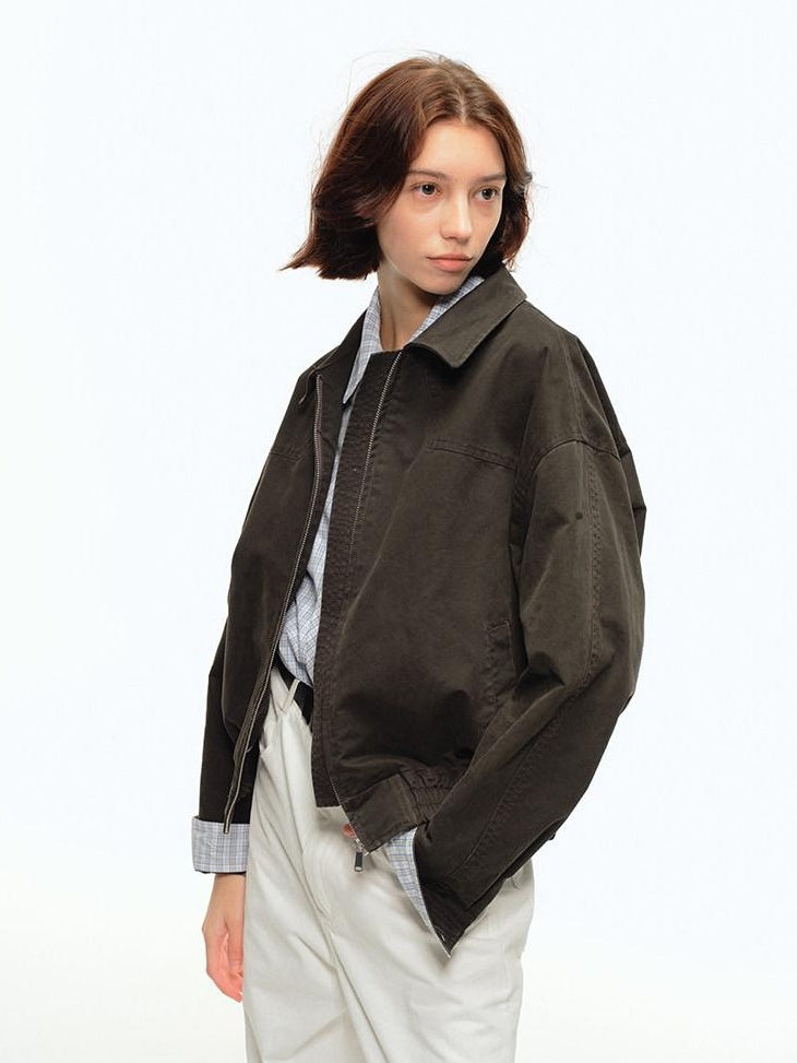 Country Moment 100% Cotton Oversized Zip Front Unisex Dark Gray Long Sleeve Cropped Jackets