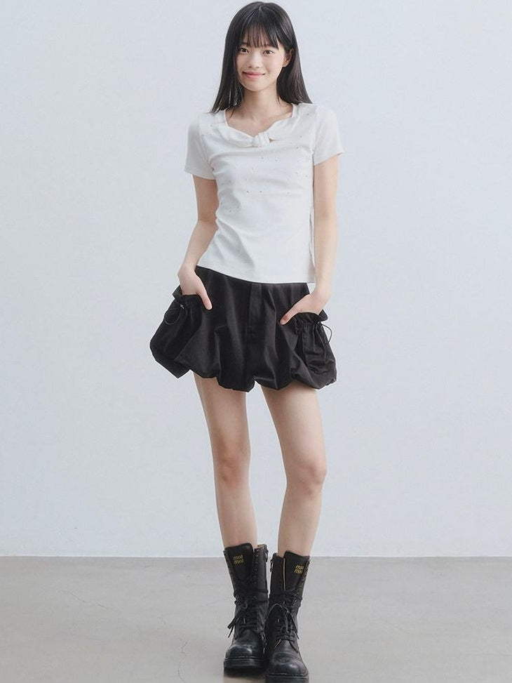 DDGIRL studio Soft Cotton Rhinestone Slim Fit Women Round Neck White Short Sleeve T-Shirts