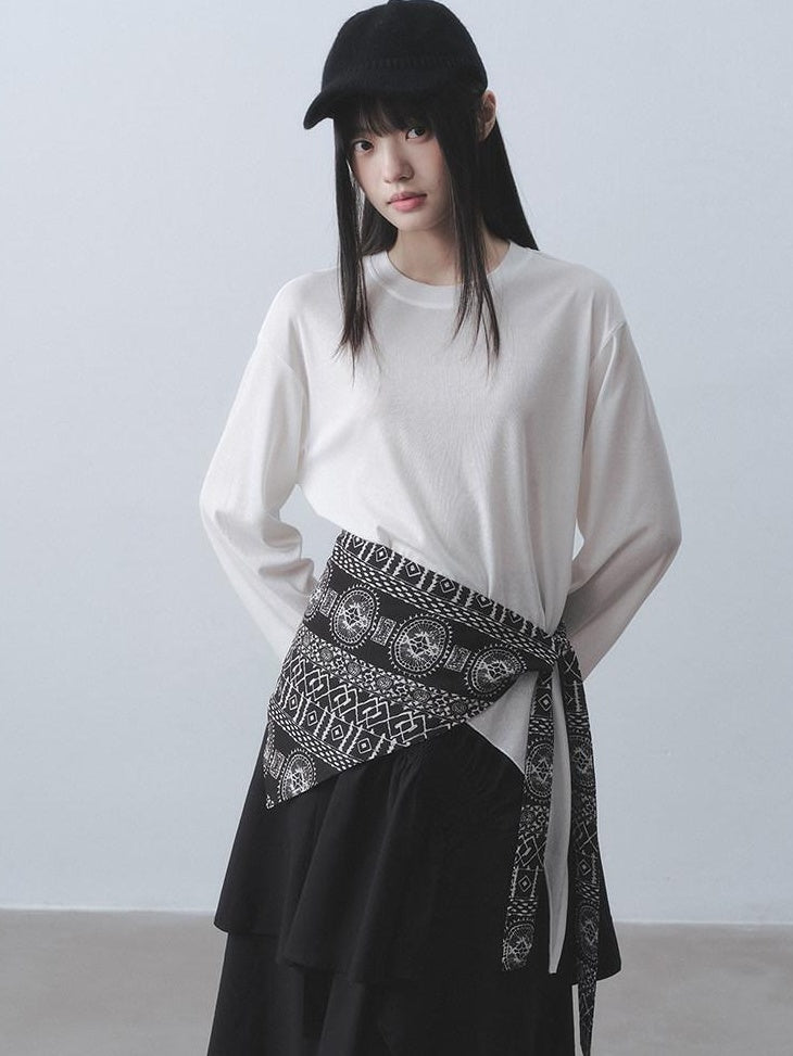 DDGIRL studio Breathable Lyocell Asymmetric Two Piece Women Crew Neck Long Sleeve T-Shirts