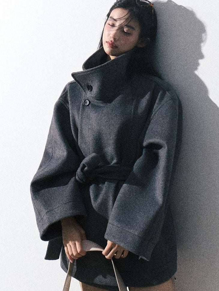 7 OAKMOO Warm Thick Stand Collar Mid Length Loose Fit Commuter Womens Wool Coats