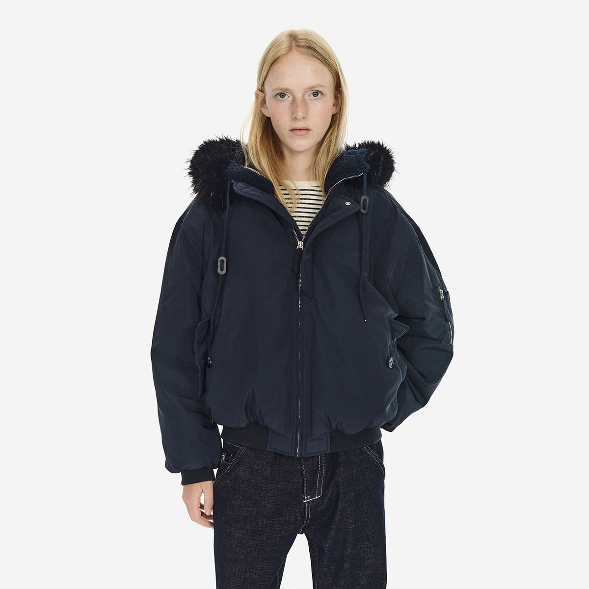 Country_Moment_Warm_Hooded_Retro_Short_Zip_Ribbed_Hem_Unisex_Navy_Puffer_Jackets_MISSTT