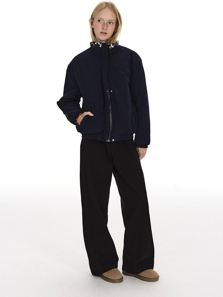 Country Moment Reversible Cotton Lined Oversized Stand Collar Youth Navy Puffer Jackets