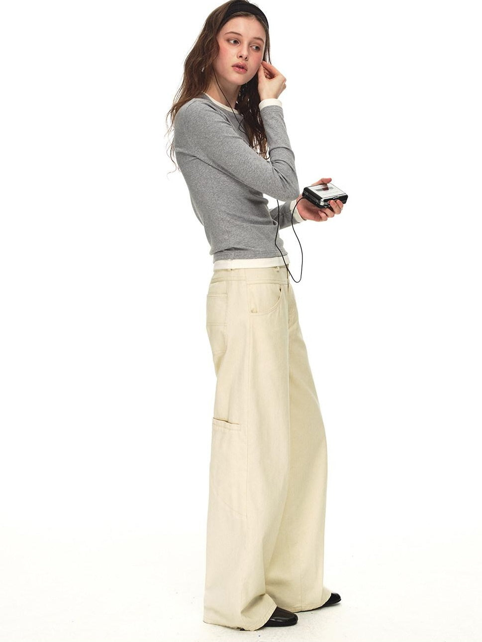 Country Moment Mid Rise Cotton Relaxed Patchwork Button Beige Stretch Straight Leg Jeans