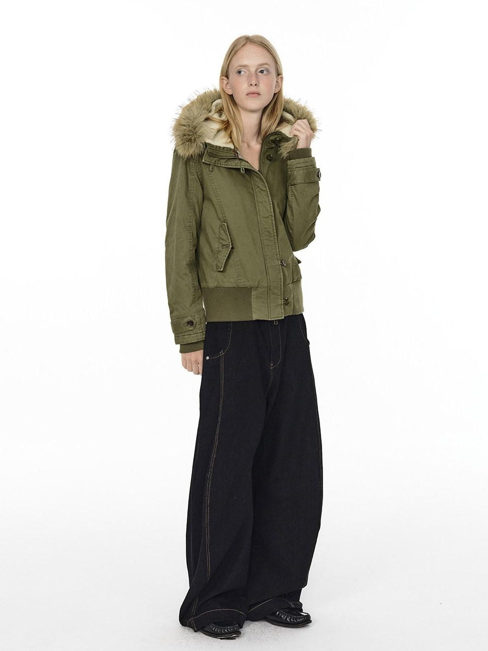 Country Moment Warm Cotton Quilted Hooded Vintage Green Casual Youth Ribbed Hem Puffer Jackets