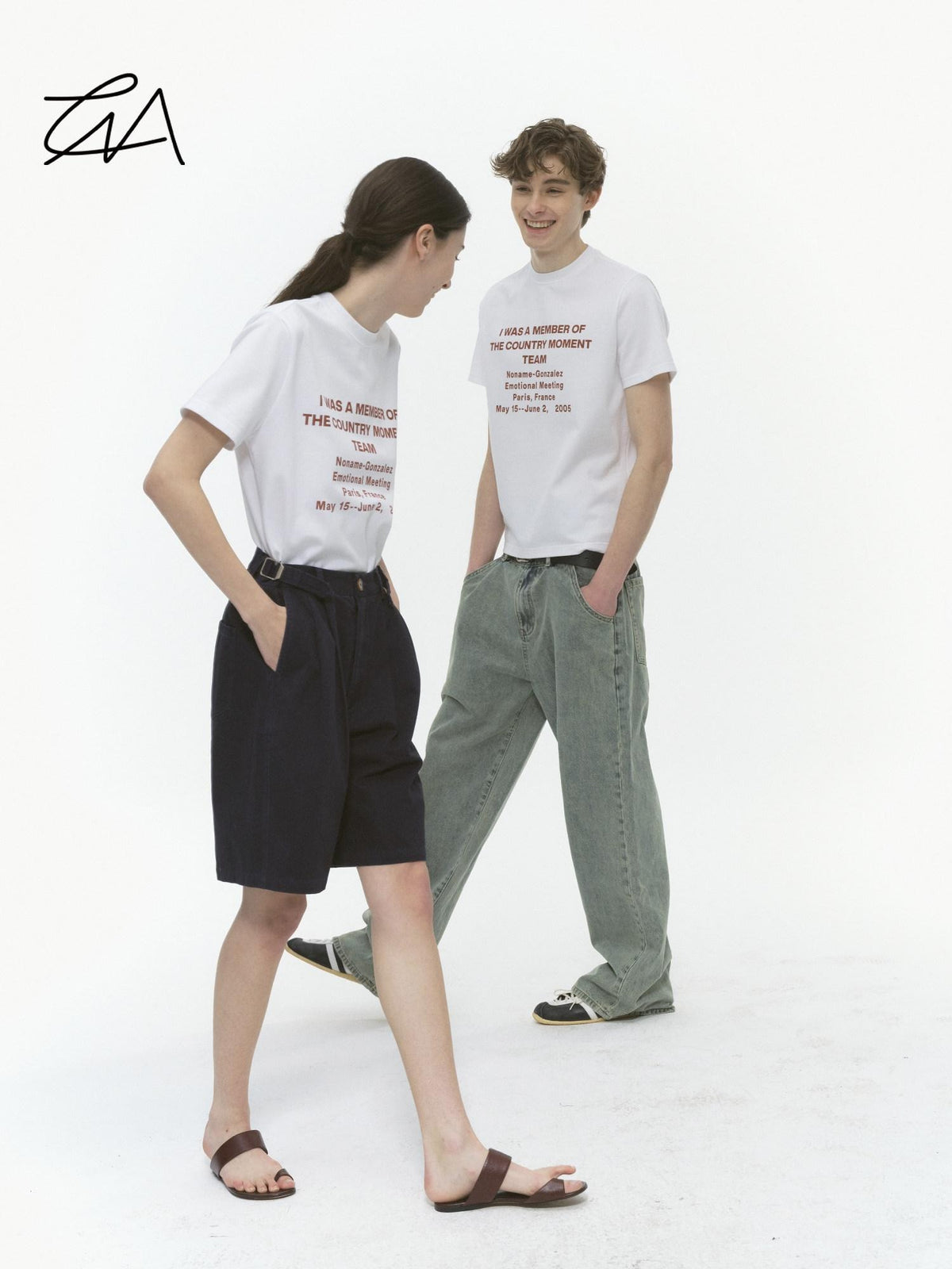 Country Moment Soft Cotton Stretch Loose Letter Print Unisex White Neck Short Sleeve T-Shirts