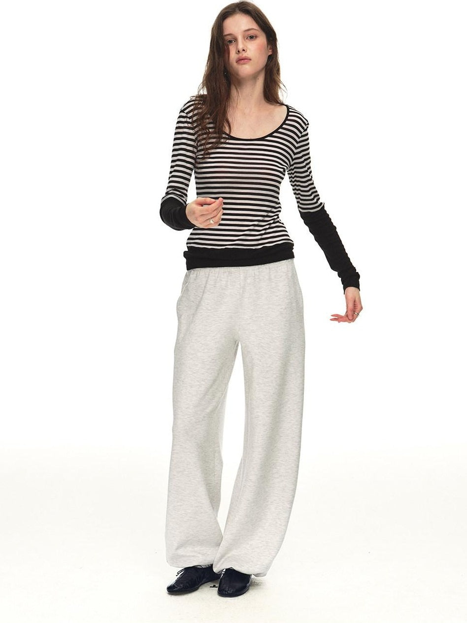 Country Moment Sustainable Lyocell Mid Rise Elastic Waist Everyday Oatmeal Gray Wide Leg Pants