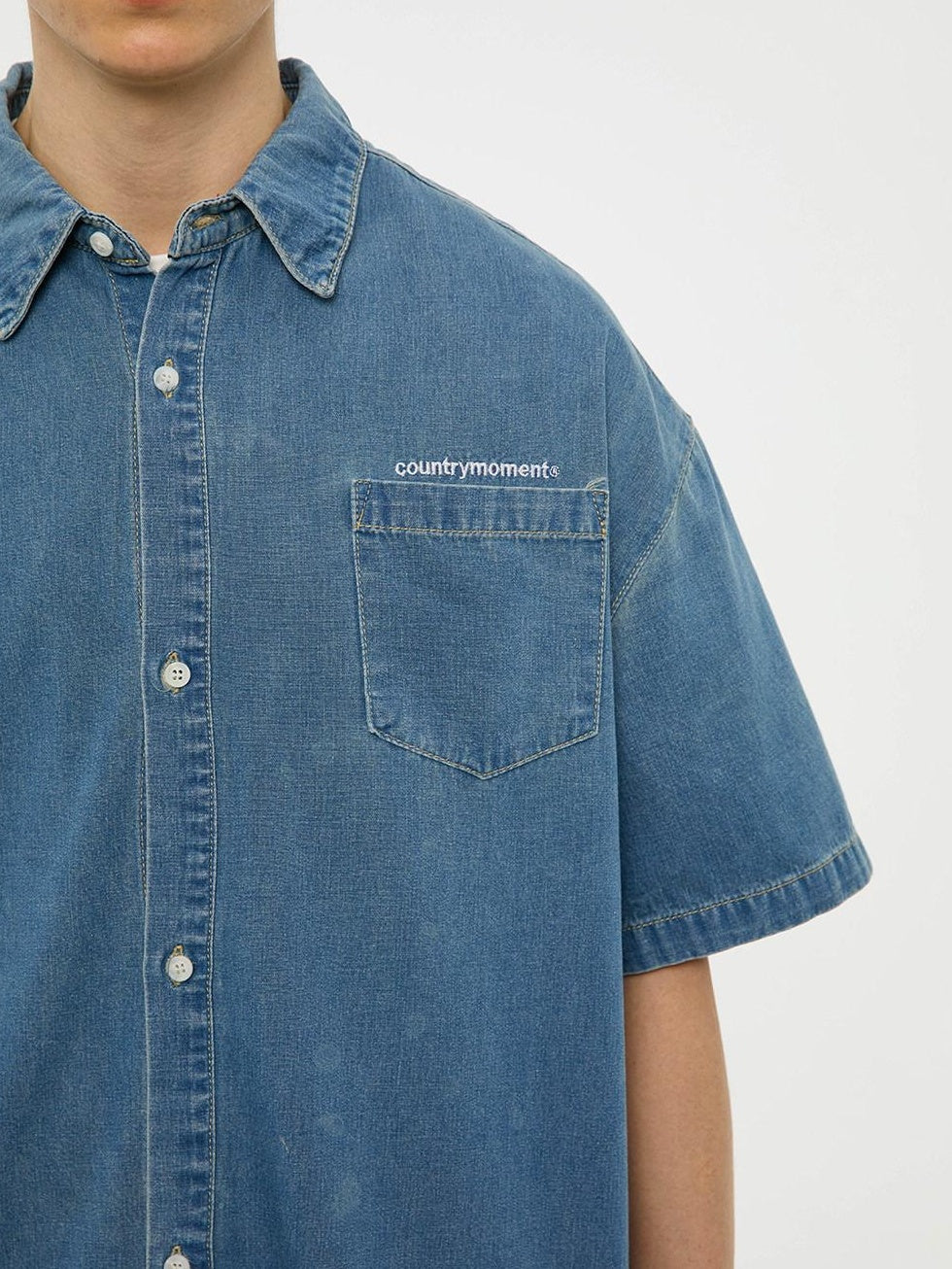 Country Moment 100% Cotton Square Neck Loose Short Sleeve Japanese Vintage Teen Blue Shirts